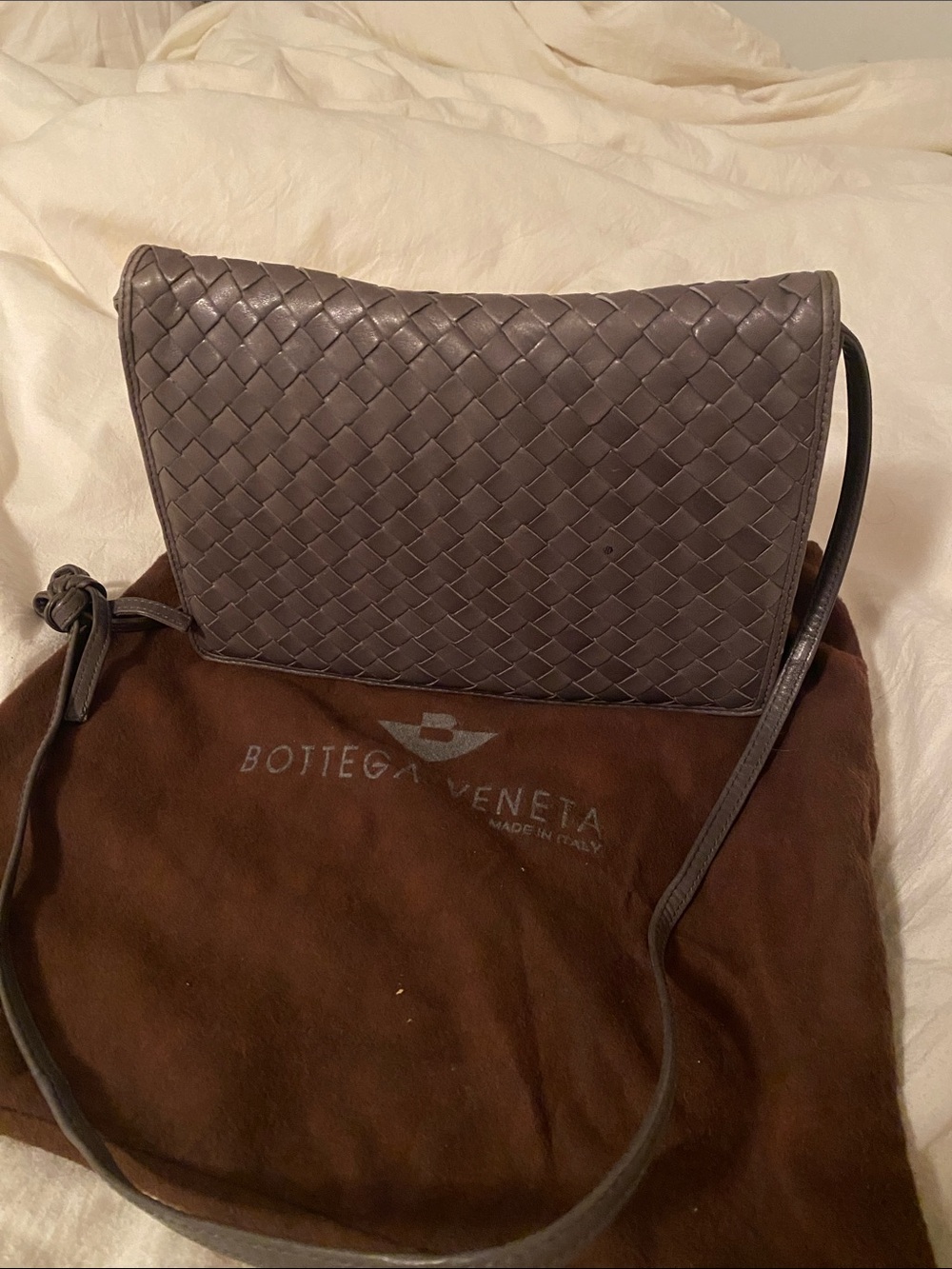 Bottega Veneta Woven Leather Crossbody - Gray Taupe